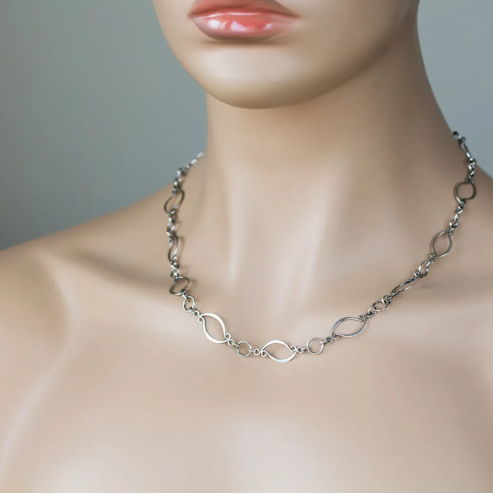 Elegant Marquise Link Chain Necklace, Sterling Silver