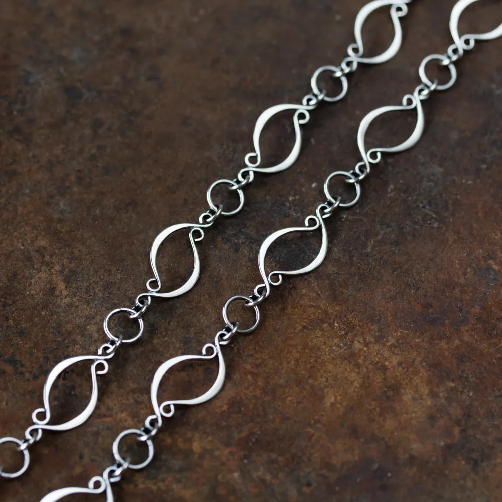 Elegant Marquise Link Chain Necklace, Sterling Silver