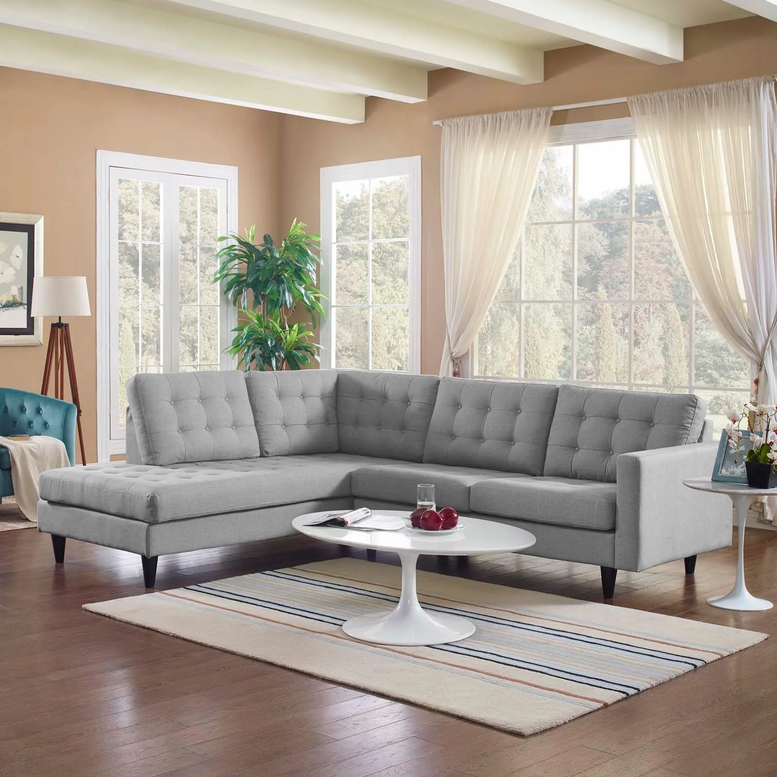 Empress 2 Piece Upholstered Fabric Left Facing Bumper Sectional