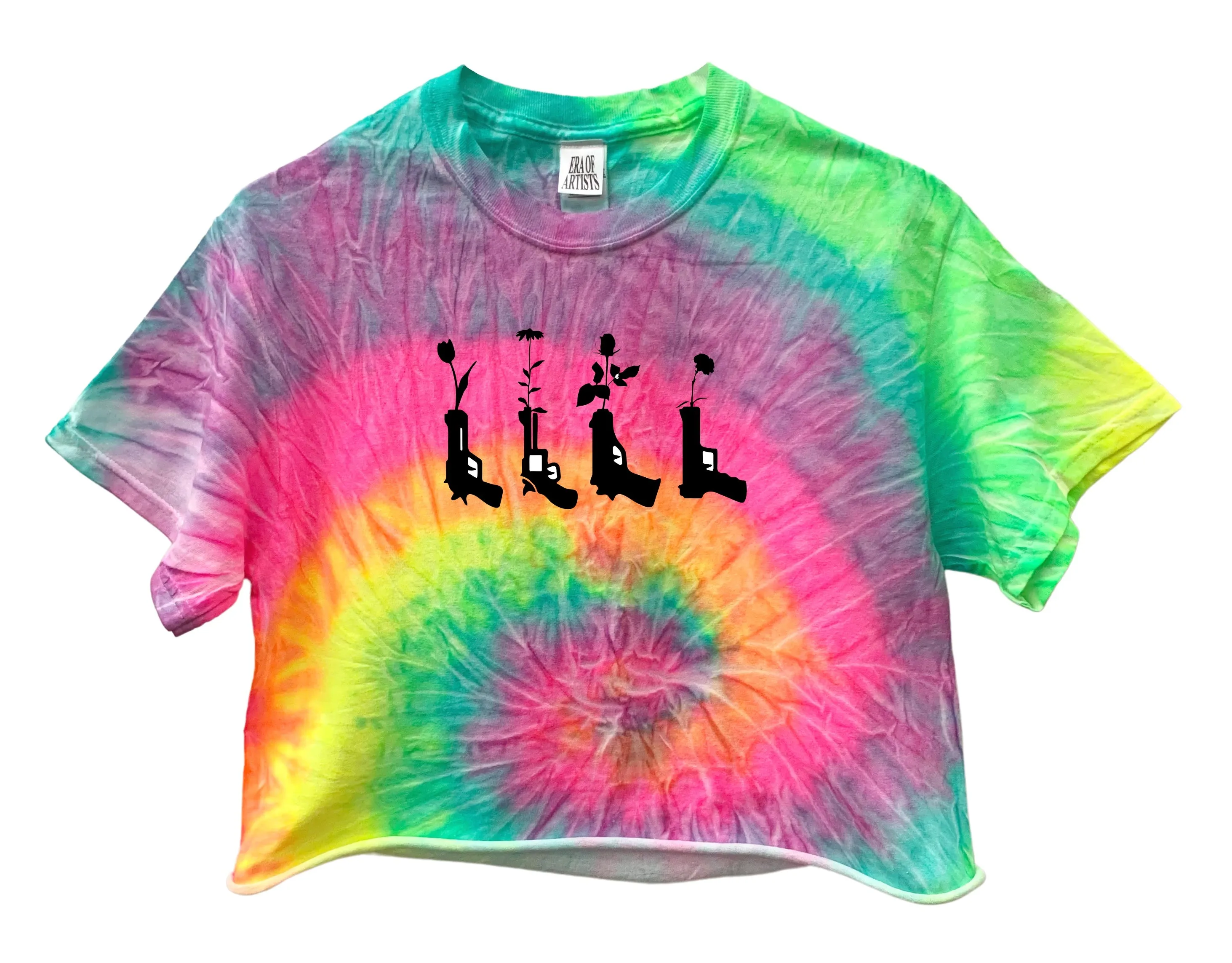 Flower Pistols Fluorescent Rainbow Tie-Dye Graphic Cropped Unisex Tee