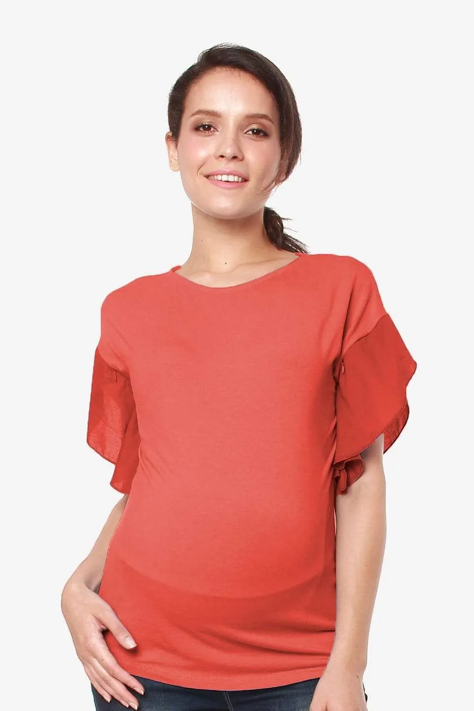 Flutter Sleeves Caela Nursing Top Dark Coral