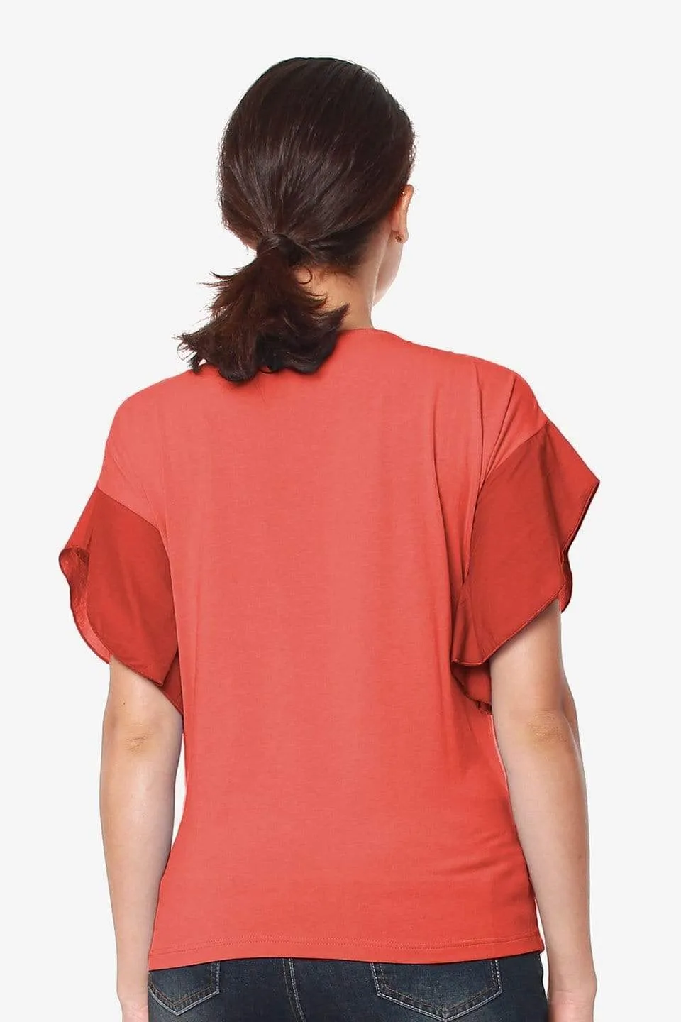 Flutter Sleeves Caela Nursing Top Dark Coral