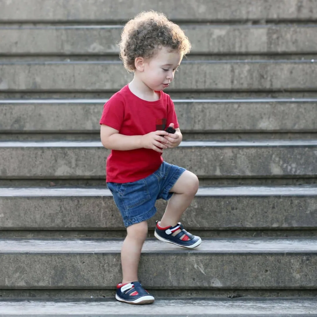 FLYNN navy and red baby and toddler boys sandals