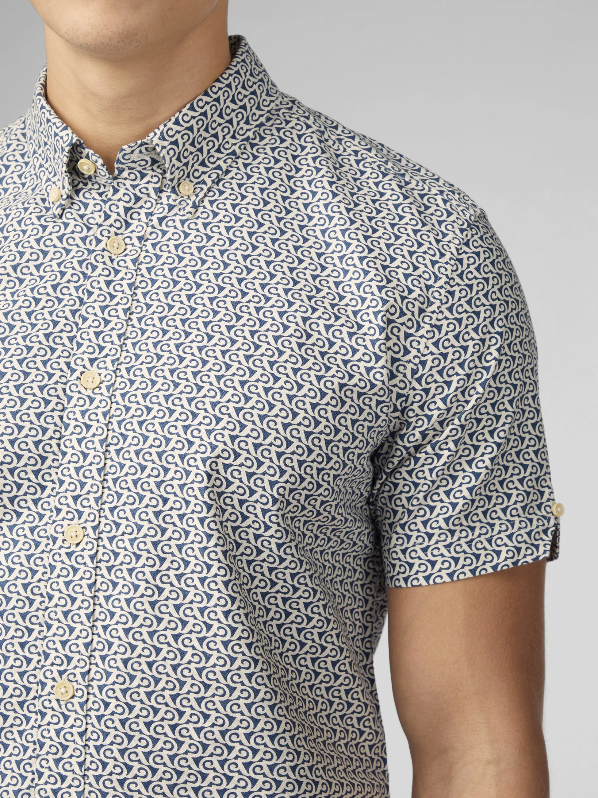 Geo Wave Print Shirt - Blue Denim