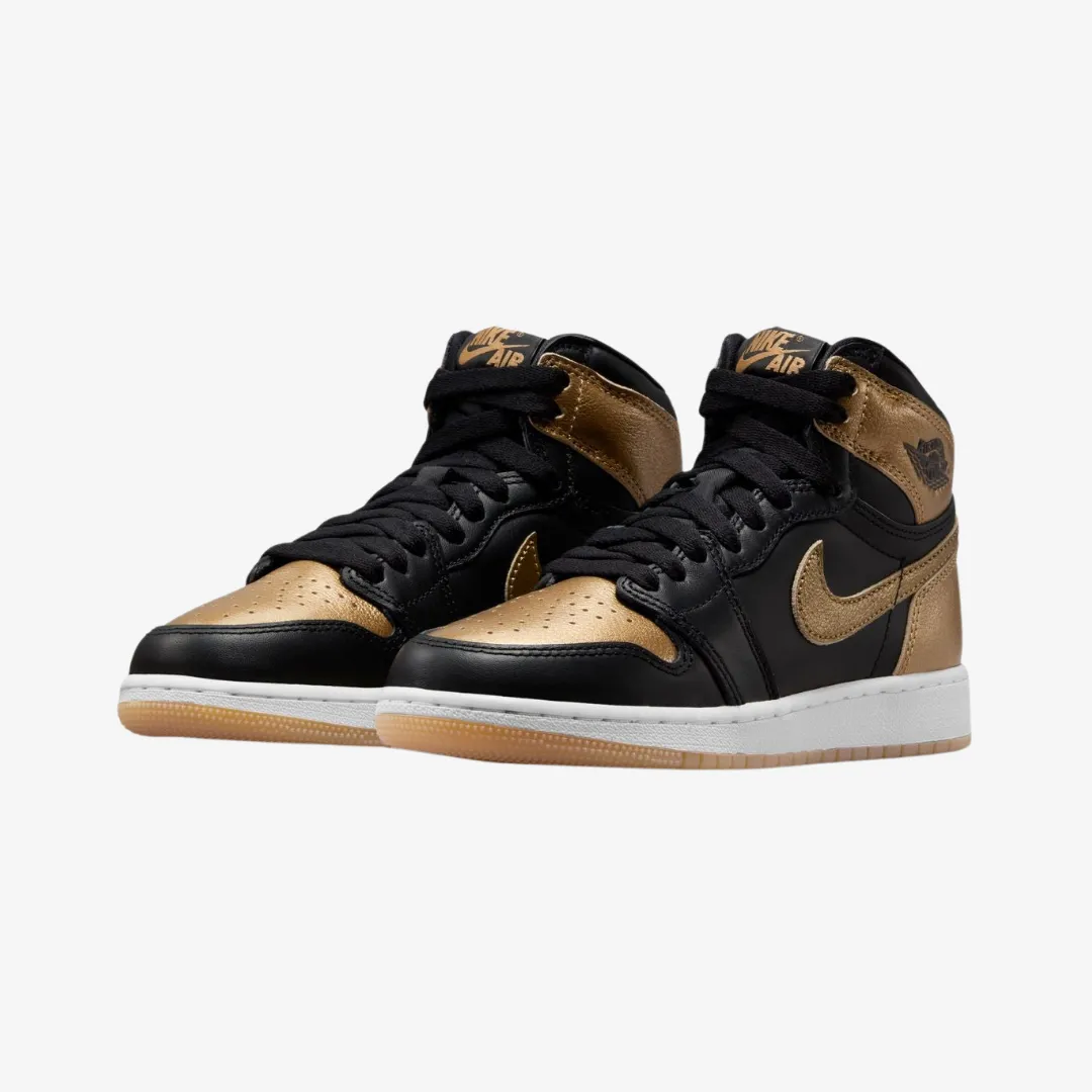 gradeschool jordan 1 retro high og (black/metallic gold)