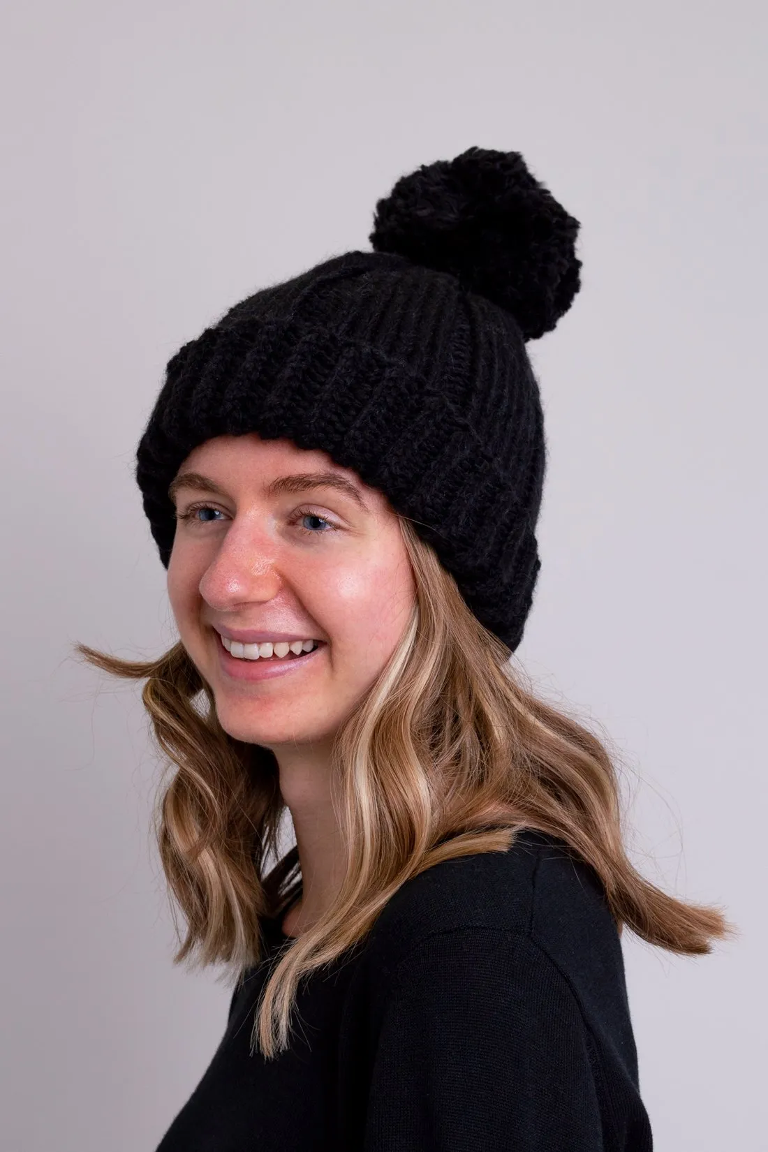 Hand Knit Toque, Black, Wool