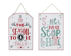 Hanging White Christmas Sign Asst