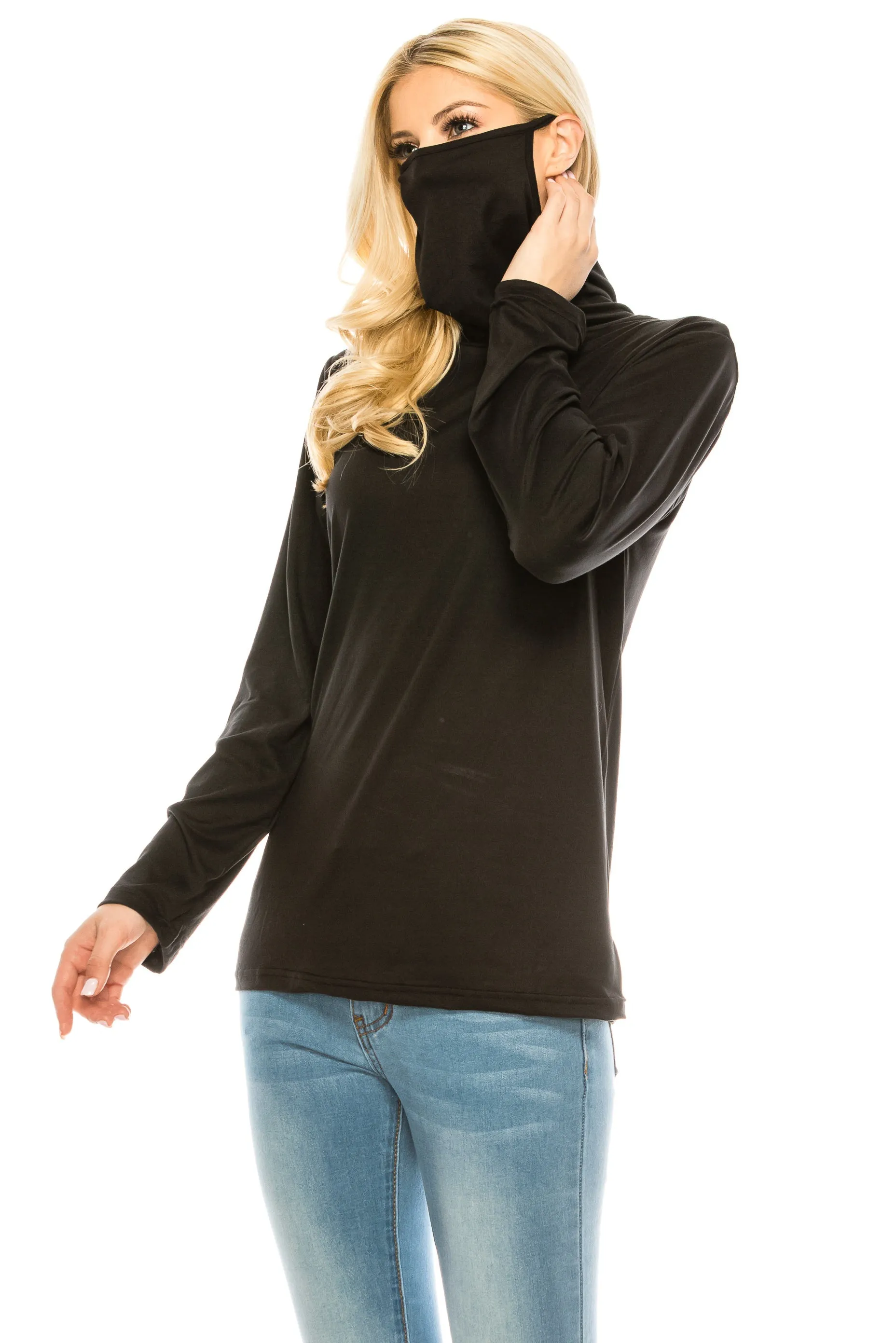 Haute Edition Cowl Neck Tee with Built-In Mask