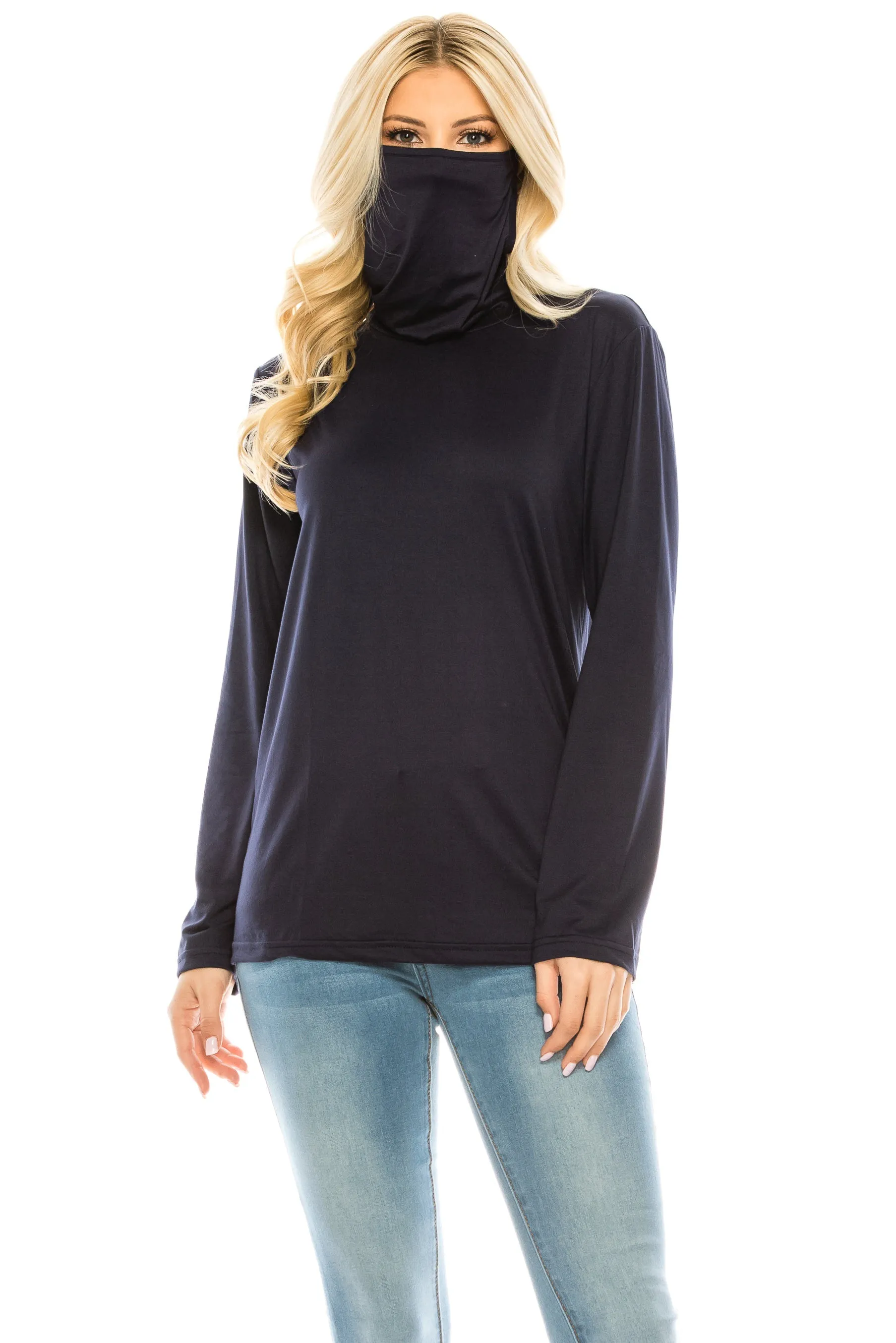 Haute Edition Cowl Neck Tee with Built-In Mask