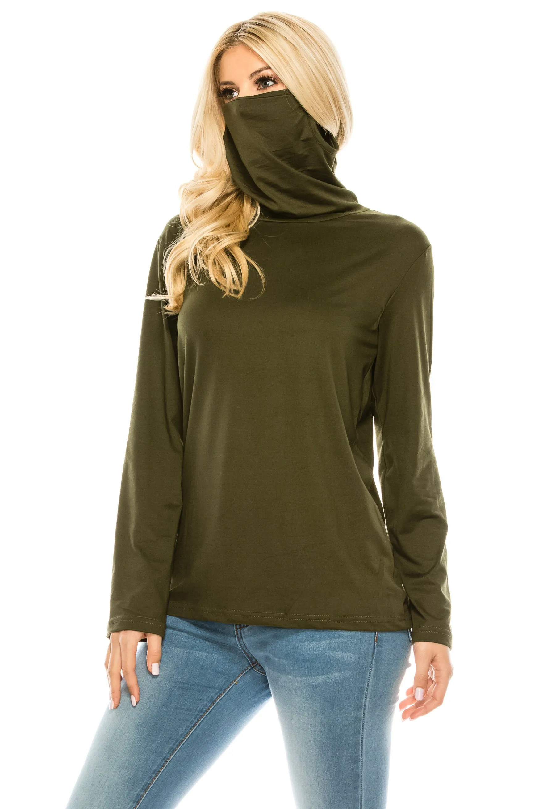 Haute Edition Cowl Neck Tee with Built-In Mask