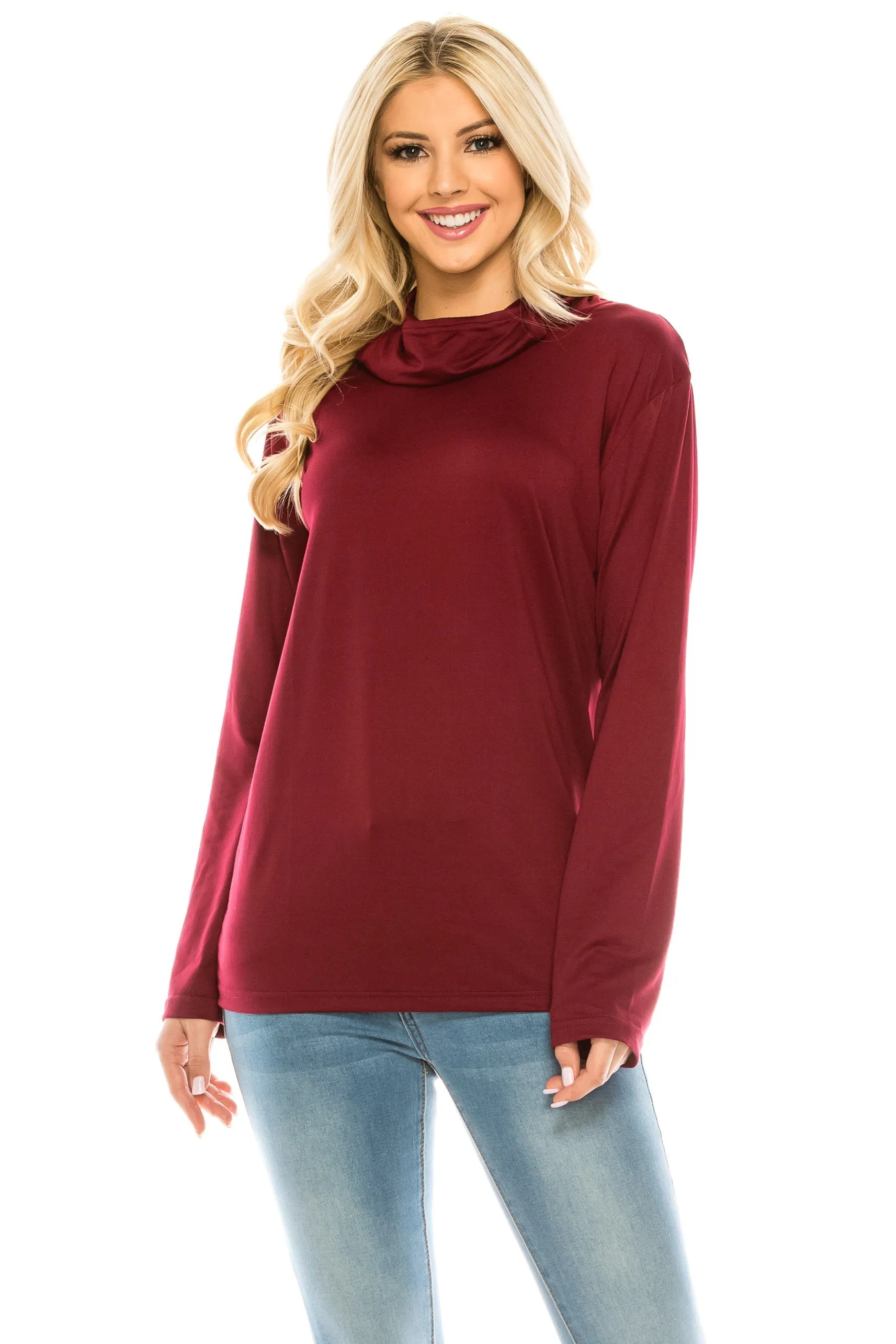 Haute Edition Cowl Neck Tee with Built-In Mask