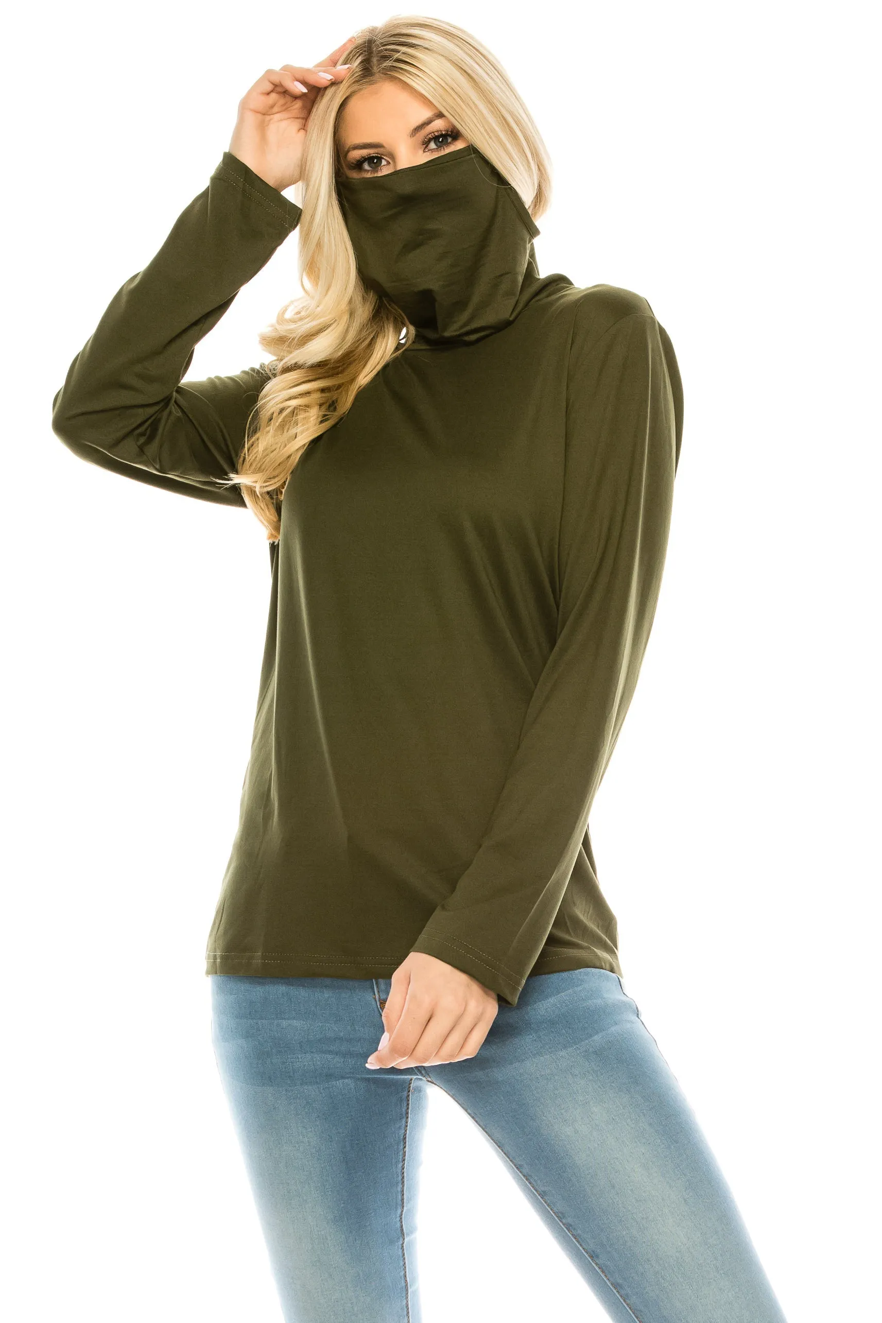 Haute Edition Cowl Neck Tee with Built-In Mask