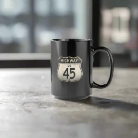 Highway 45 Black Mug, 15oz