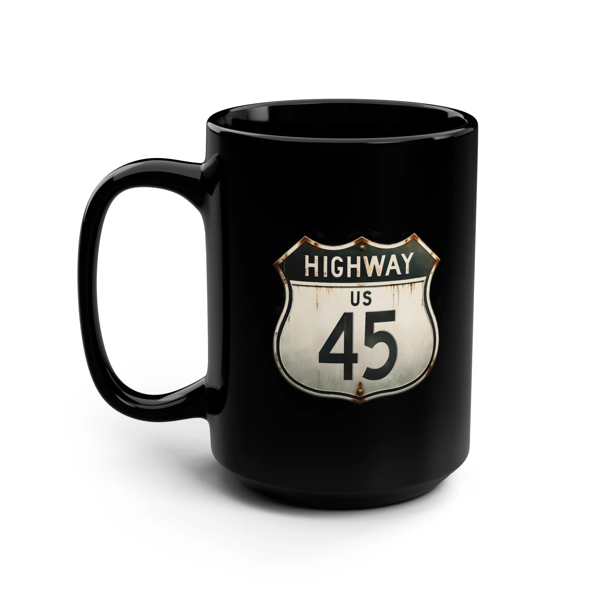 Highway 45 Black Mug, 15oz