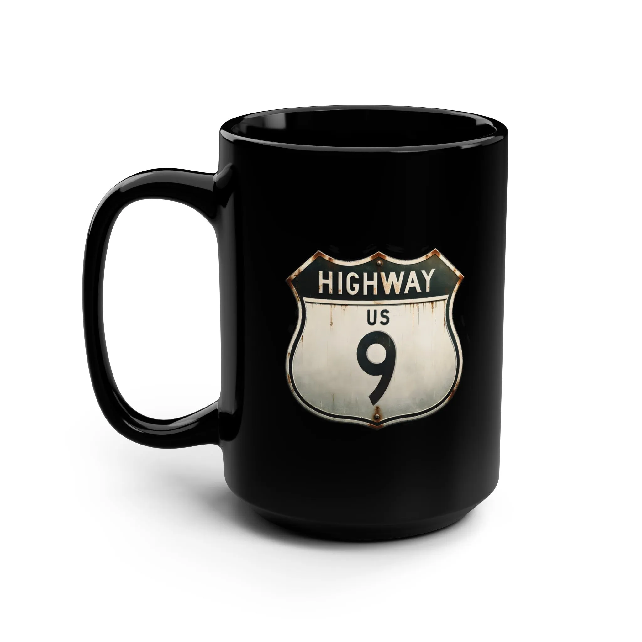 Highway 9 Black Mug, 15oz