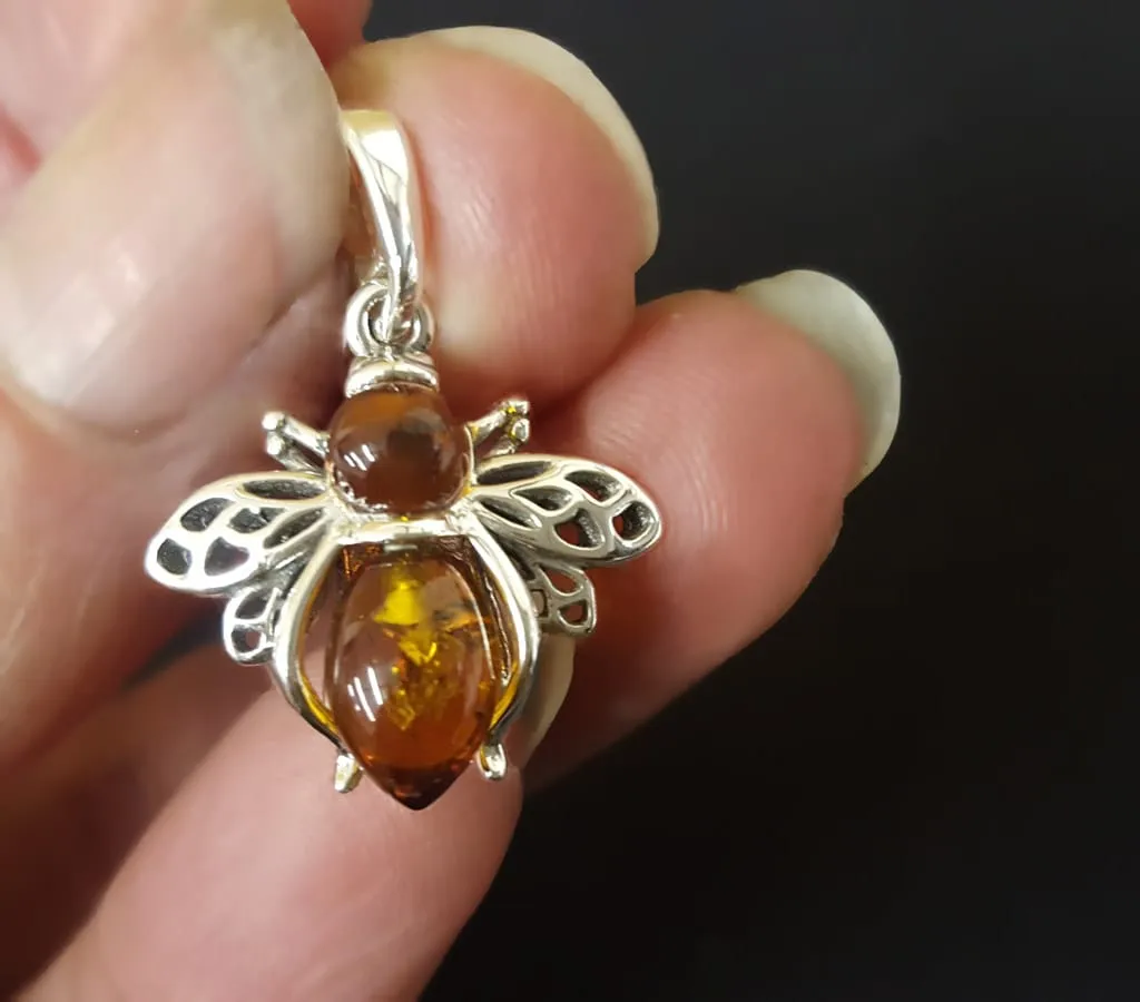 Honey Bee Necklace, Amber Bumblebee