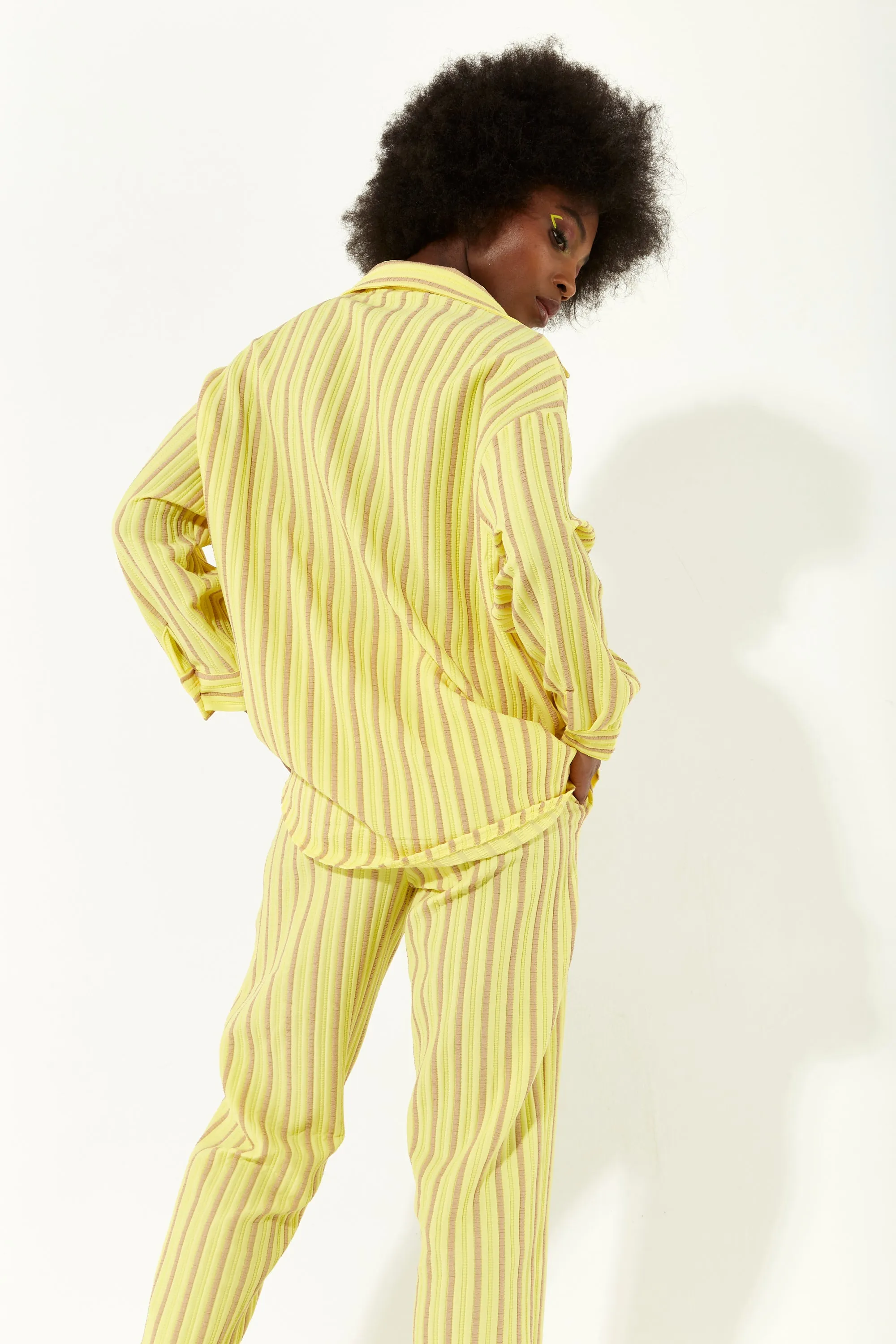 House of Holland Casual Stripe Suit Oversized Shirt in Yellow