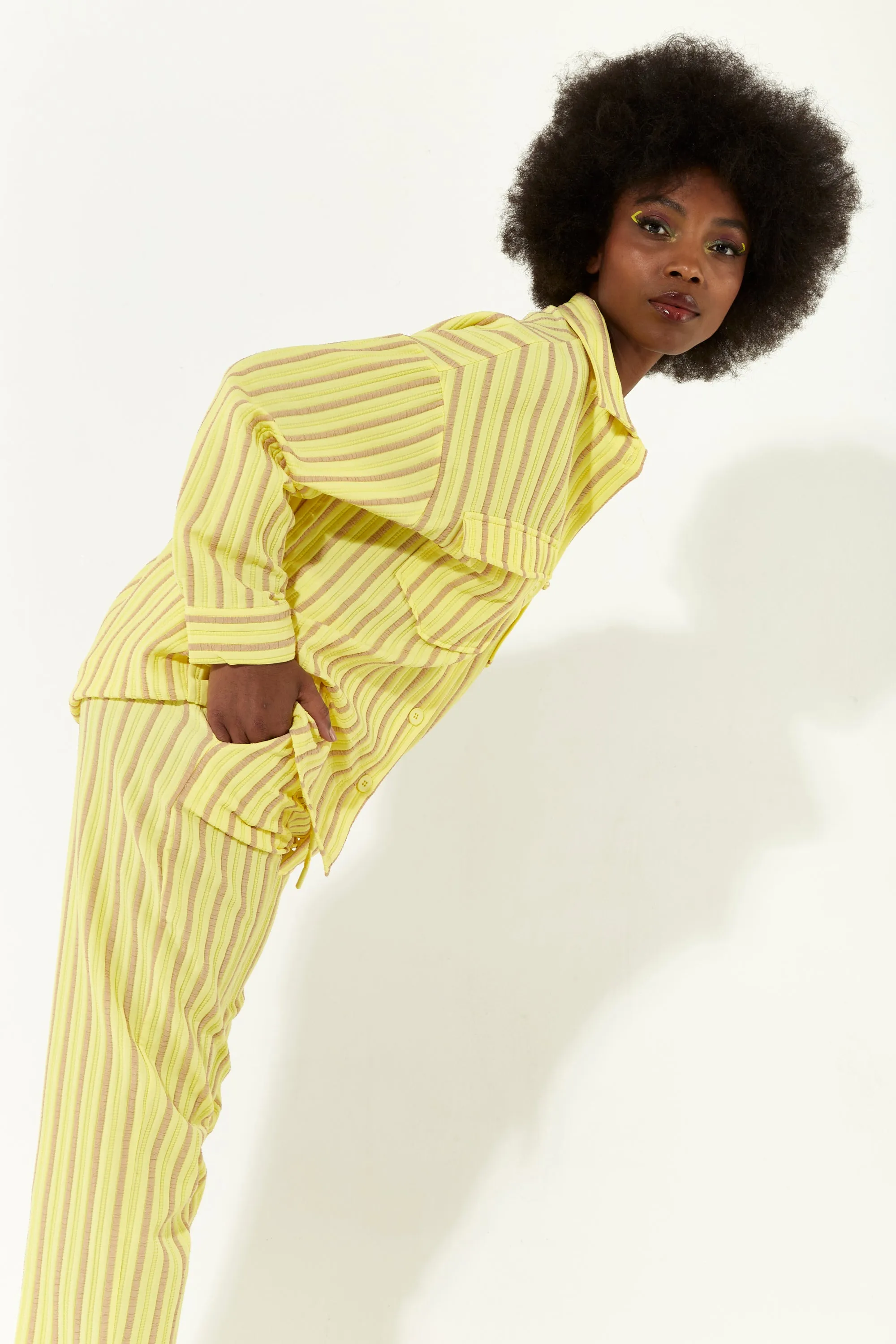 House of Holland Casual Stripe Suit Oversized Shirt in Yellow