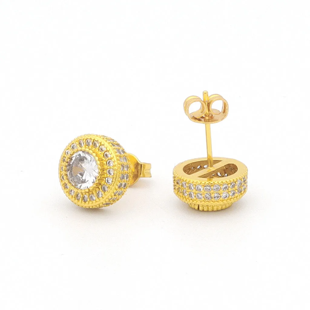 Iced Out 10mm Round Stud Earrings - Gold