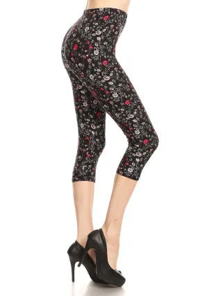 iZZYZX Women's Plus colorful Little Flower Printed Cropped Capri Leggings