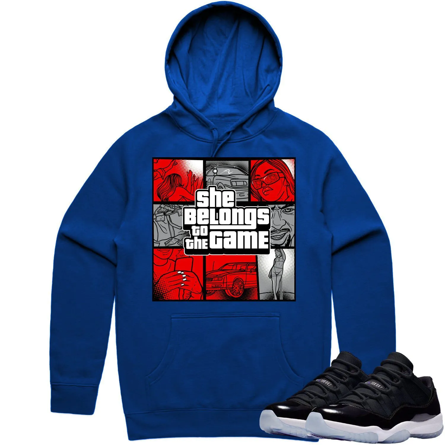 Jordan 11 Low Space Jam 11s Hoodie to Match - RED BELONGS TO THE GAME