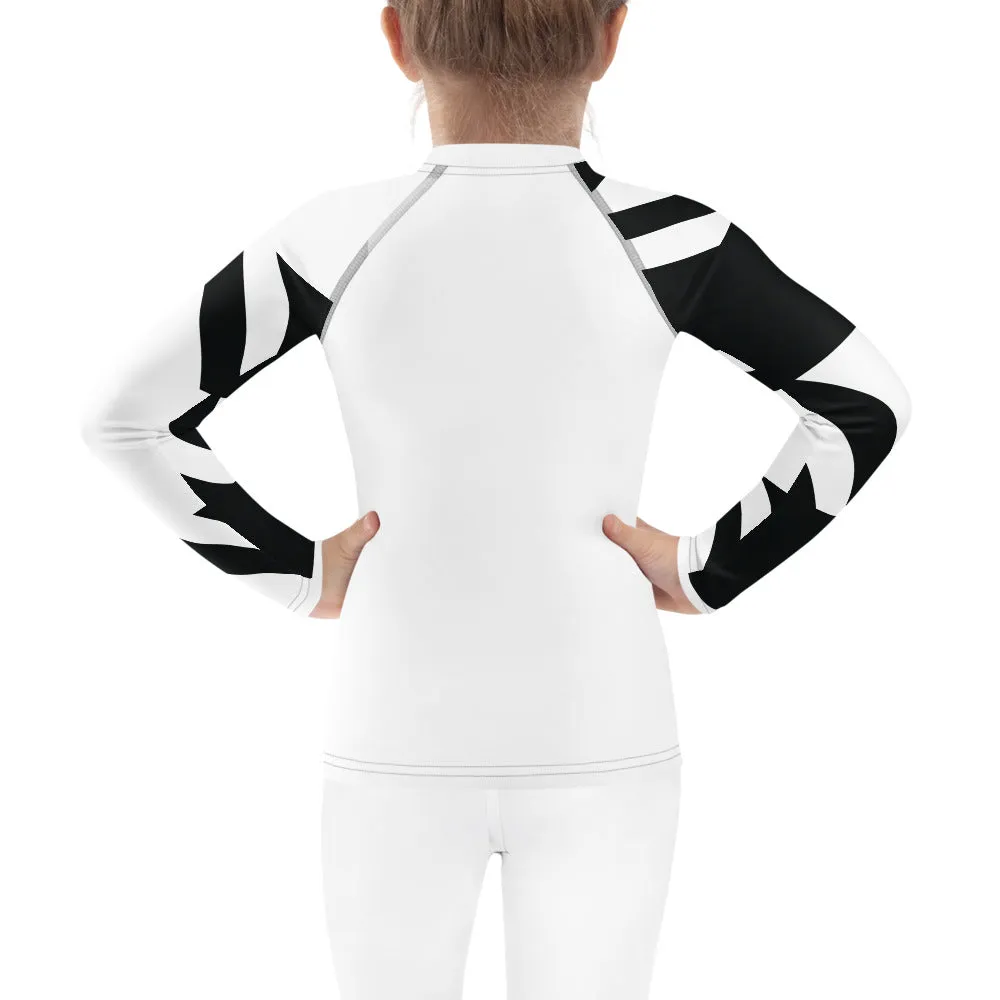 Kid's Girls Long Sleeve BJJ Rash Guard - Houndstooth 001 Blanc