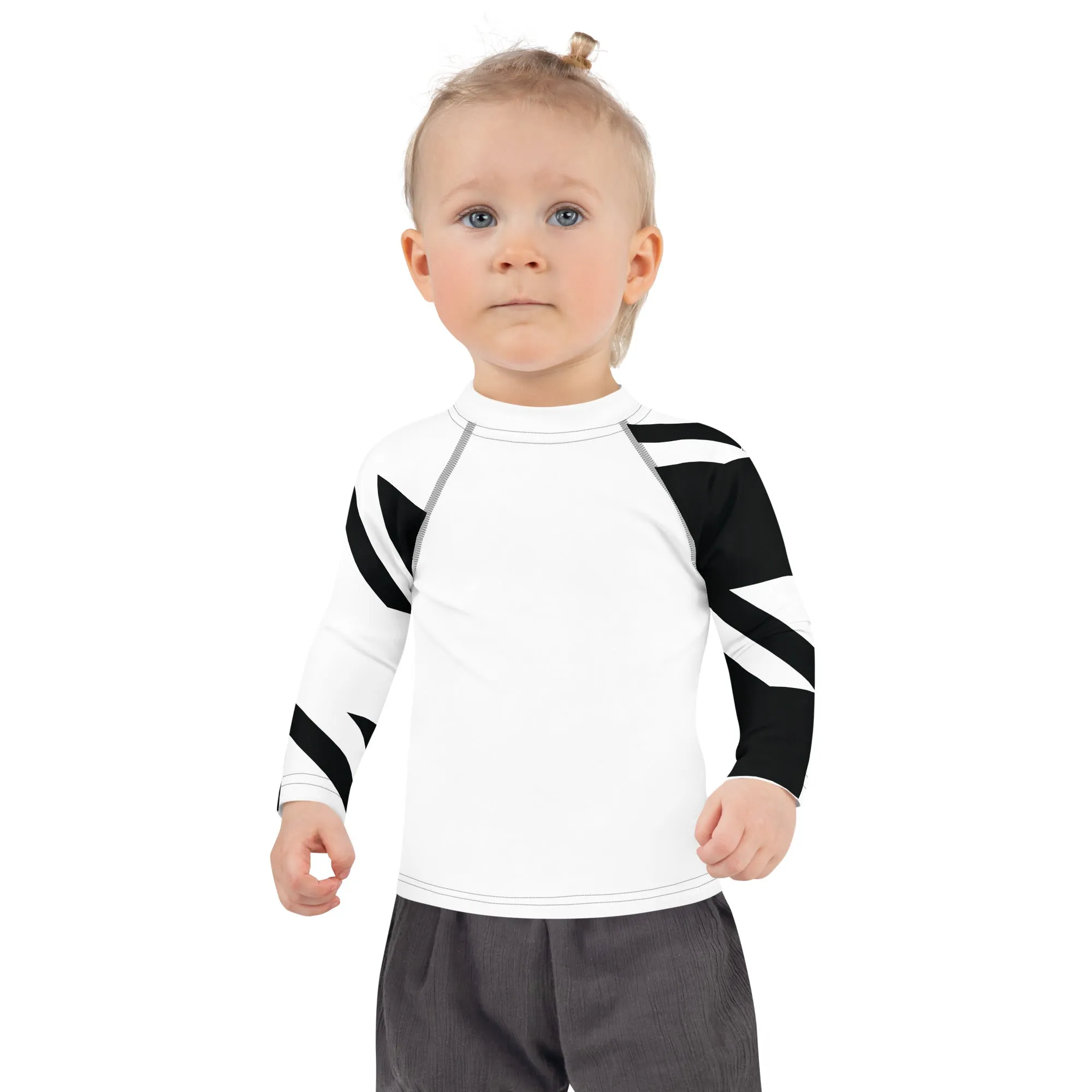 Kid's Girls Long Sleeve BJJ Rash Guard - Houndstooth 001 Blanc