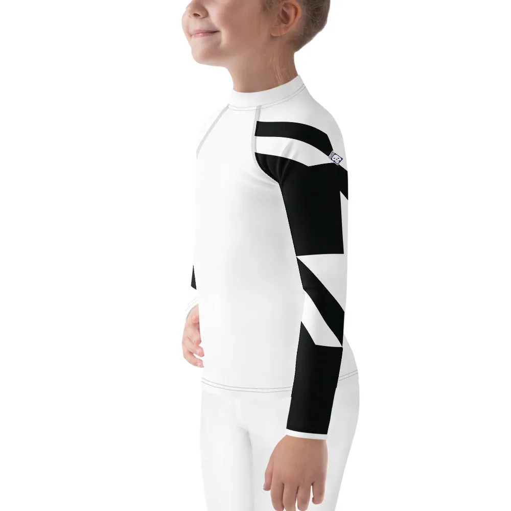 Kid's Girls Long Sleeve BJJ Rash Guard - Houndstooth 001 Blanc