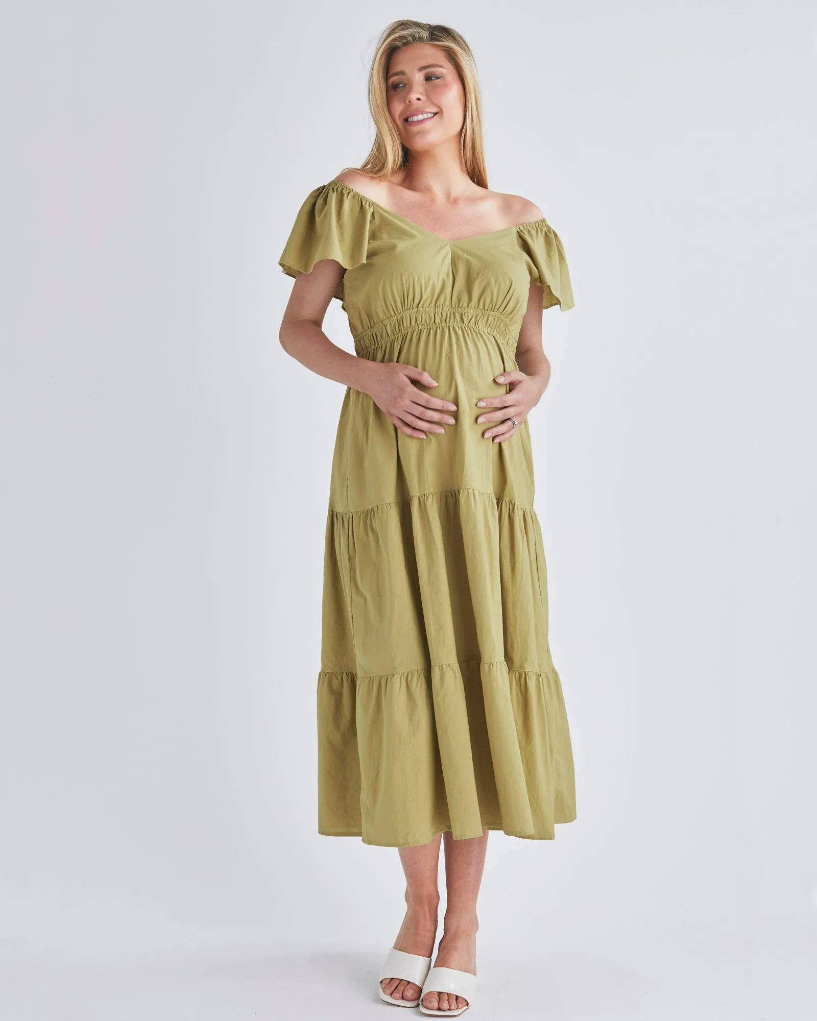 Layla Maternity Ruffled Dress in Chartreuse