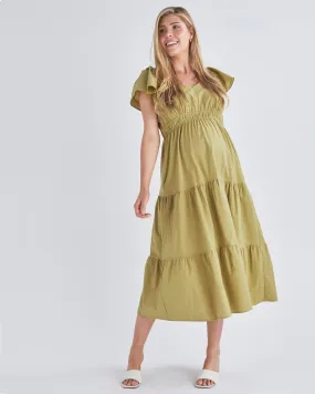 Layla Maternity Ruffled Dress in Chartreuse