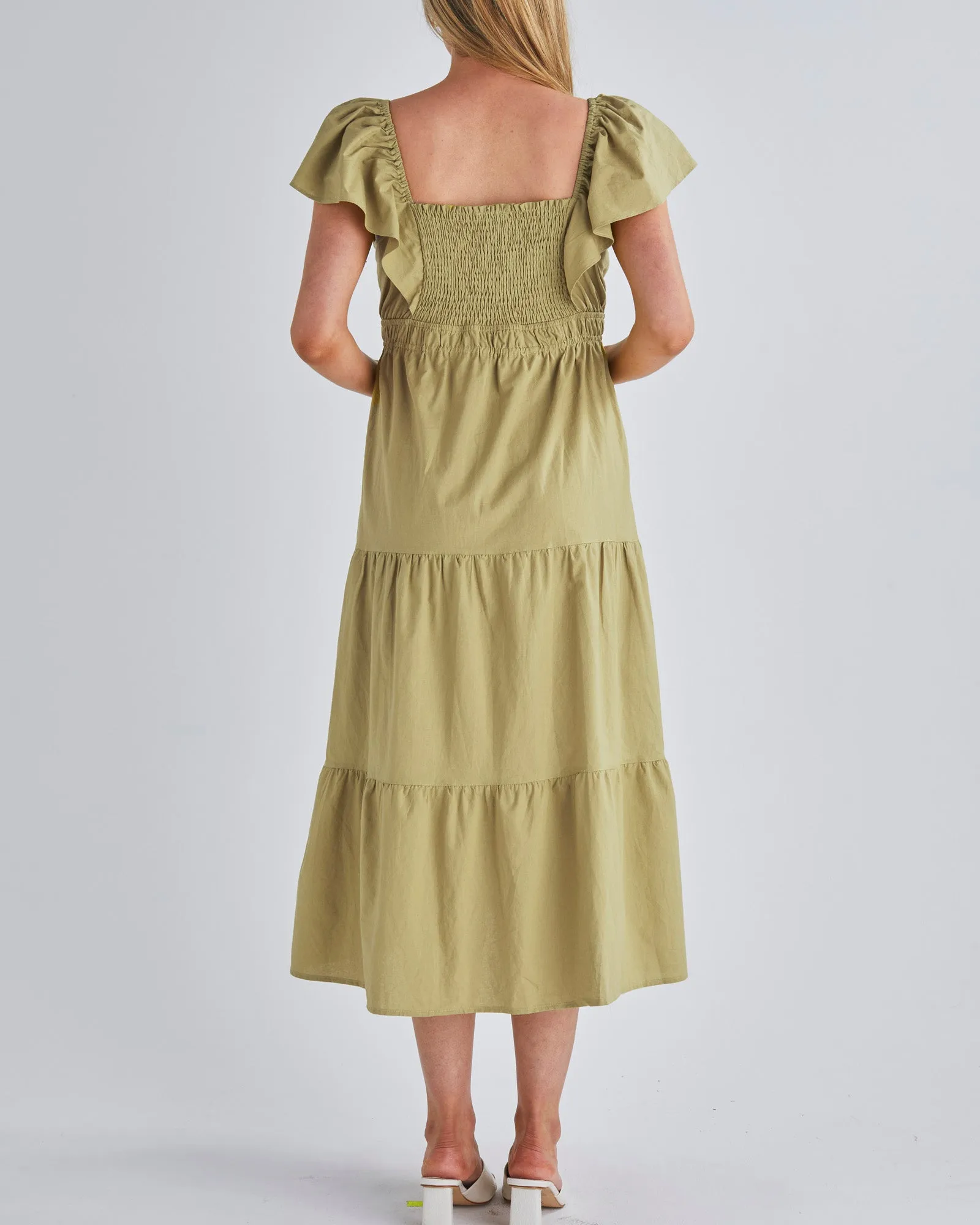 Layla Maternity Ruffled Dress in Chartreuse