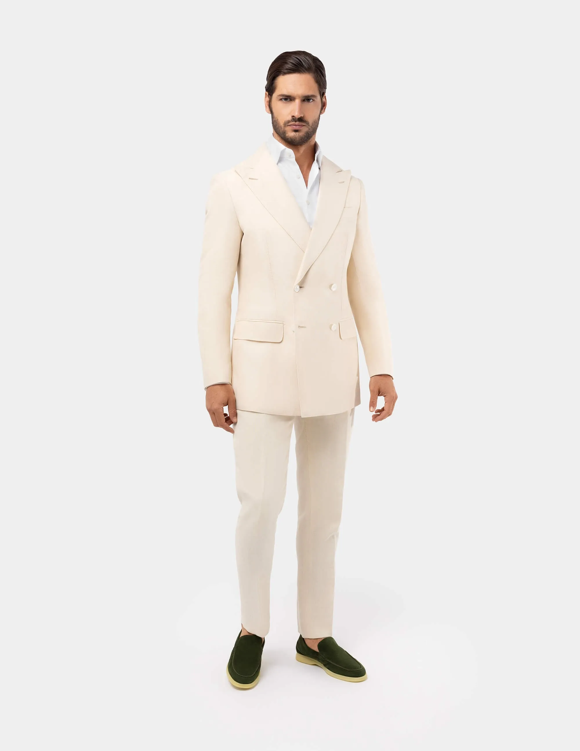 Light Sand Linen Double Breasted Suit