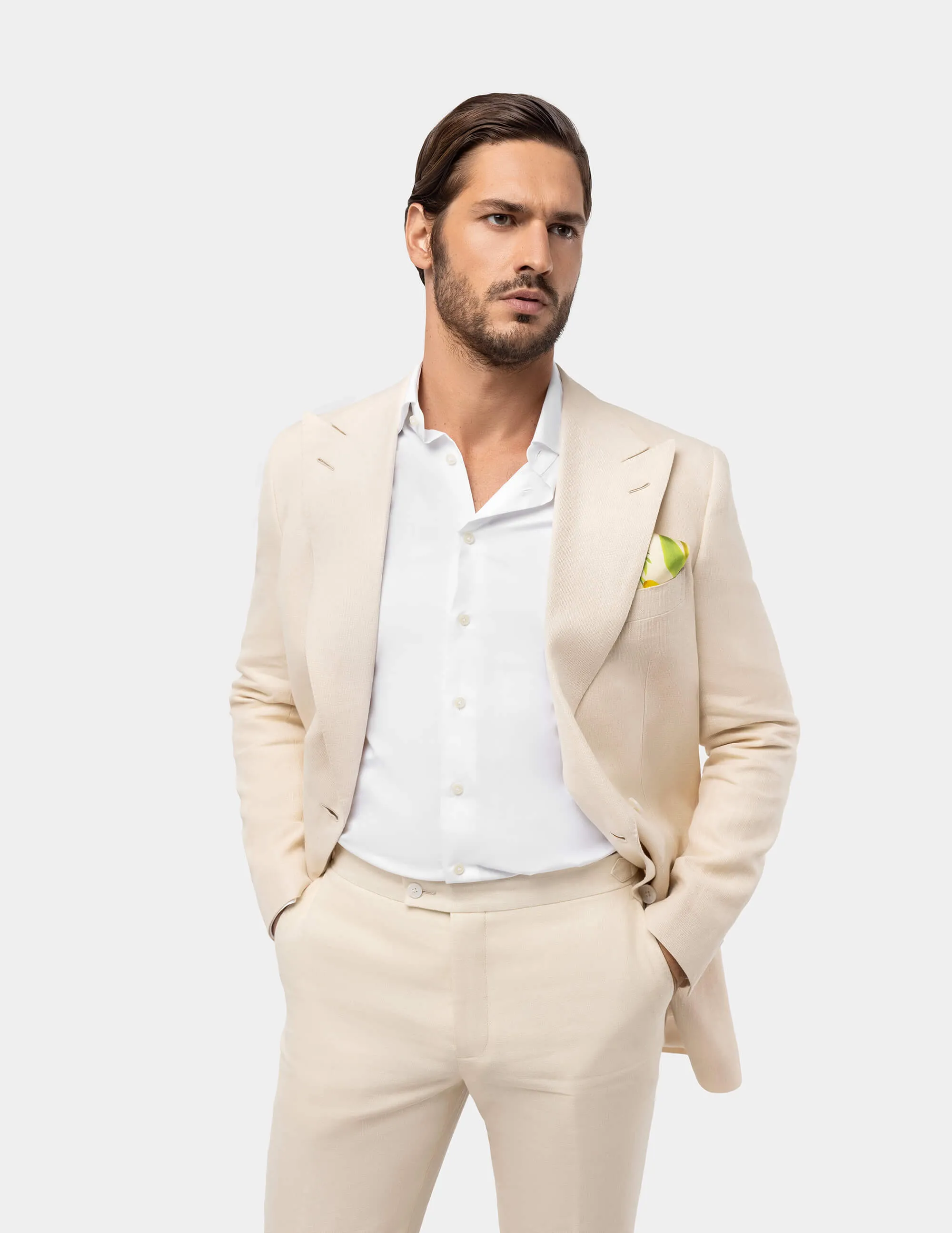 Light Sand Linen Double Breasted Suit