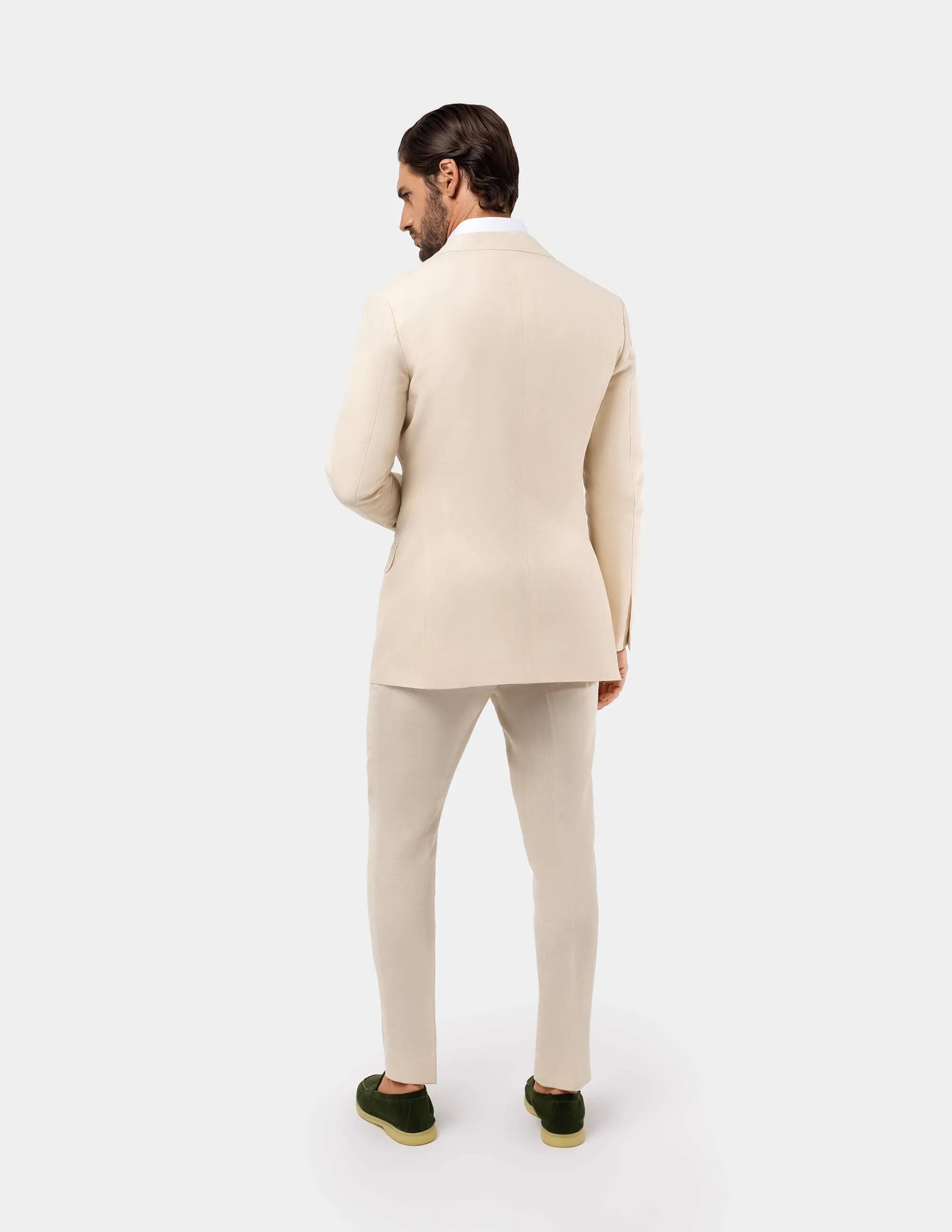 Light Sand Linen Double Breasted Suit