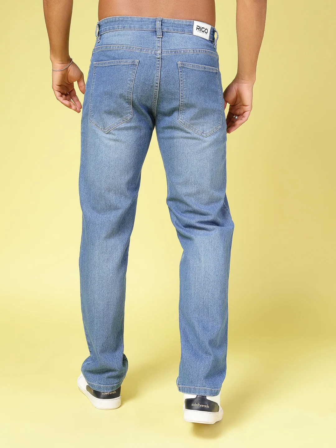 Lightly Faded Straight Fit Denim Jeans