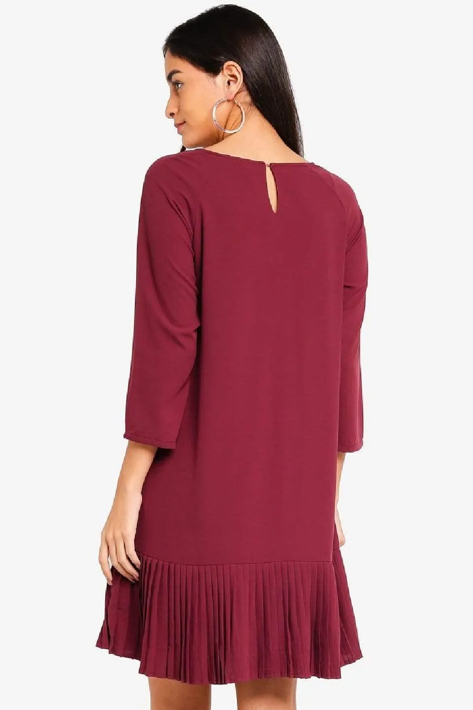 Long Sleeves Brett Pleated Hem Nursing Dress Maroon