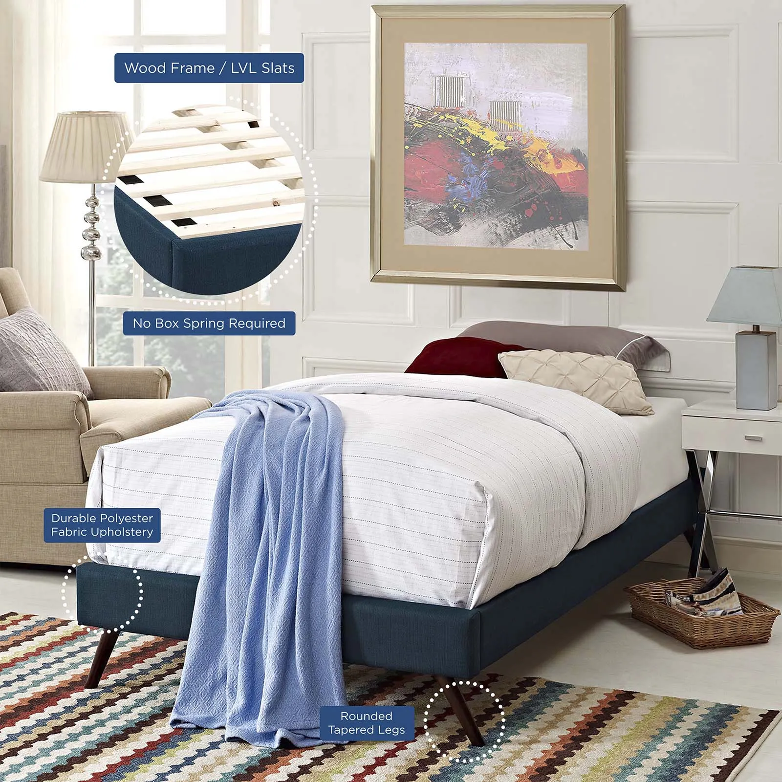 Loryn Fabric Bed Frame with Round Splayed Legs