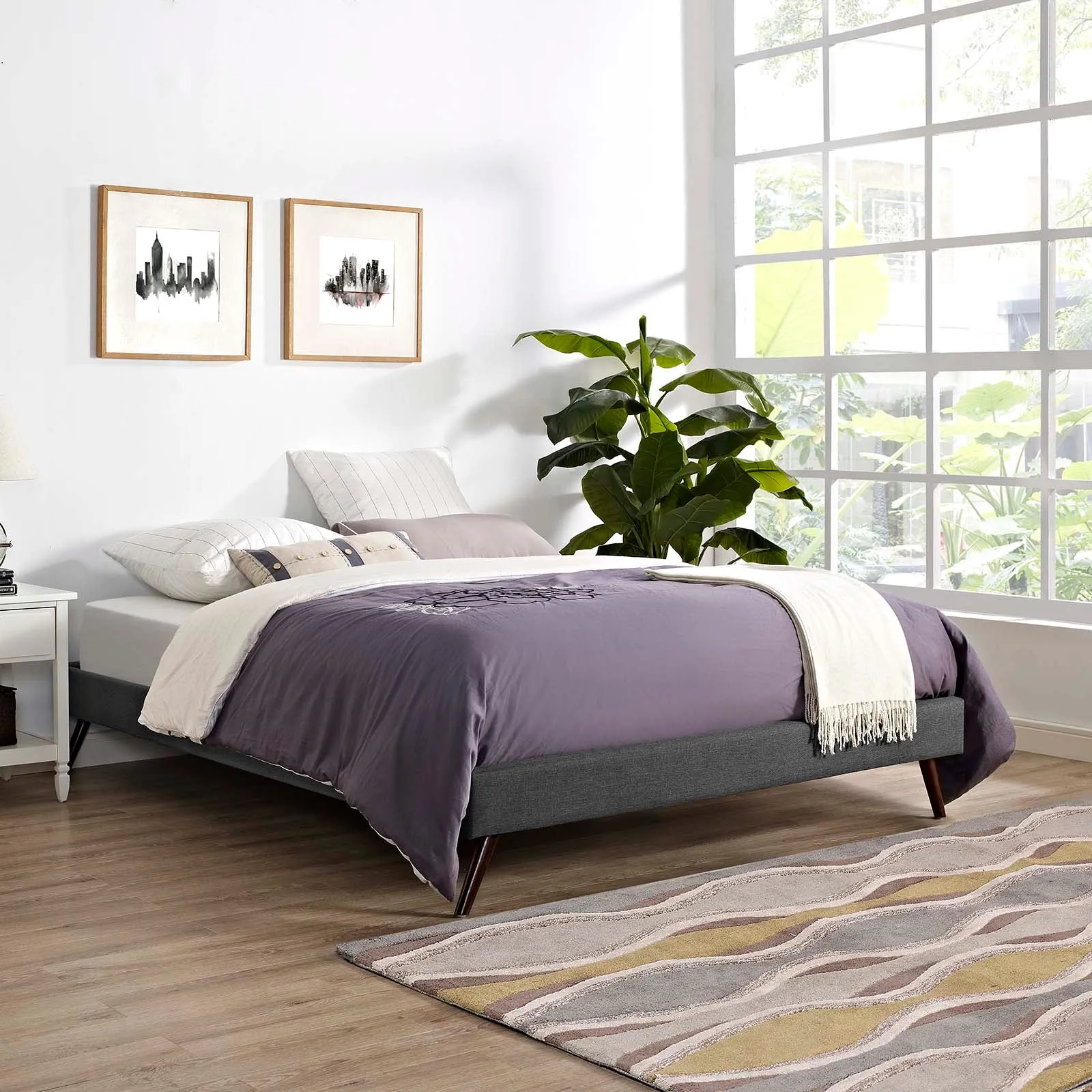 Loryn Fabric Bed Frame with Round Splayed Legs