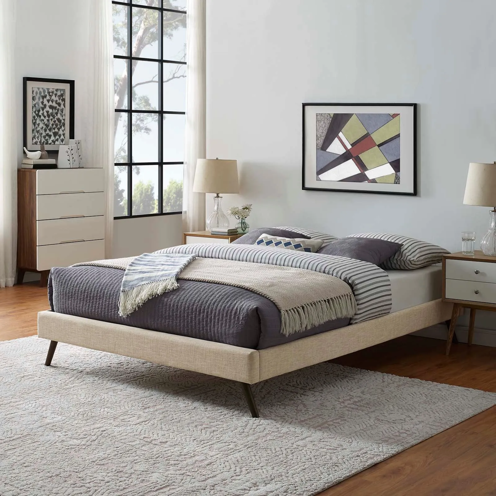 Loryn Fabric Bed Frame with Round Splayed Legs