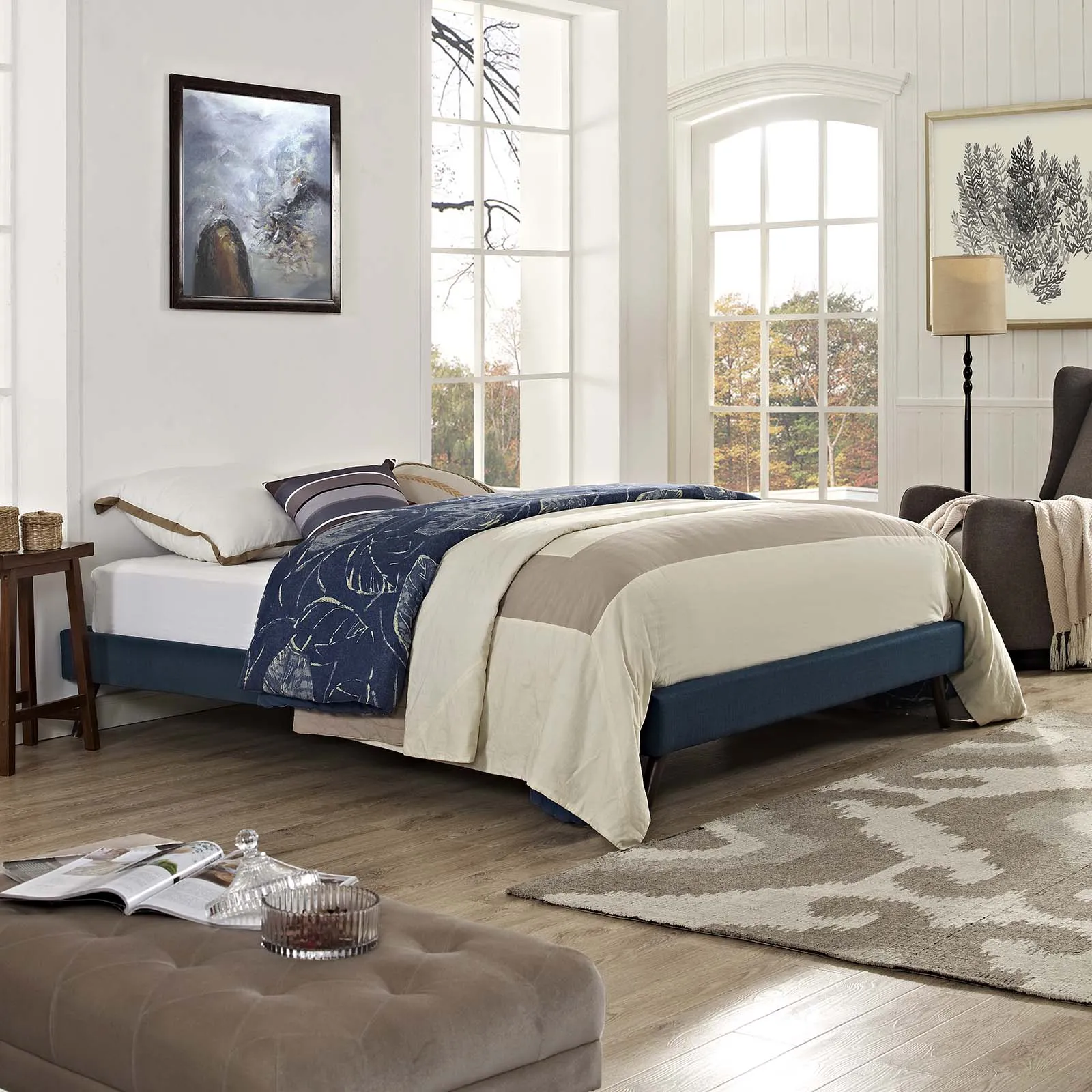 Loryn Fabric Bed Frame with Round Splayed Legs