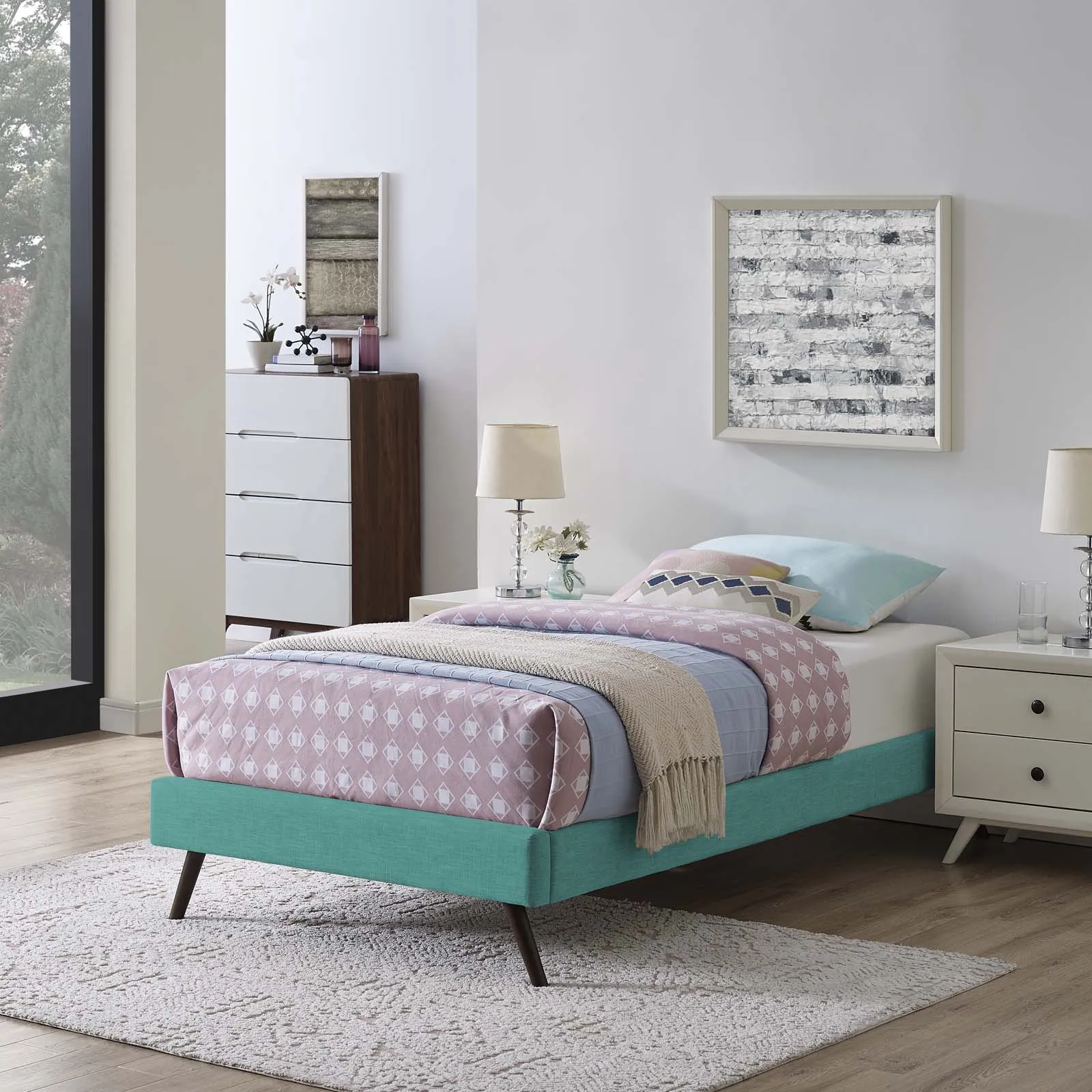 Loryn Fabric Bed Frame with Round Splayed Legs