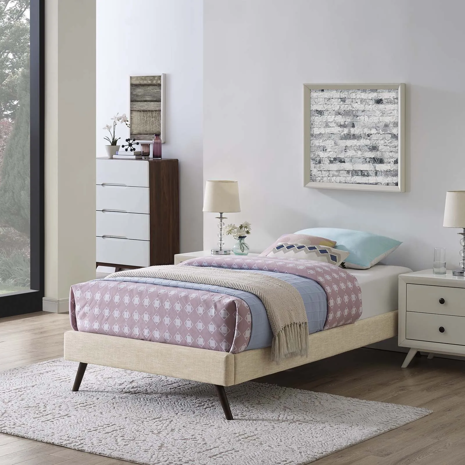 Loryn Fabric Bed Frame with Round Splayed Legs