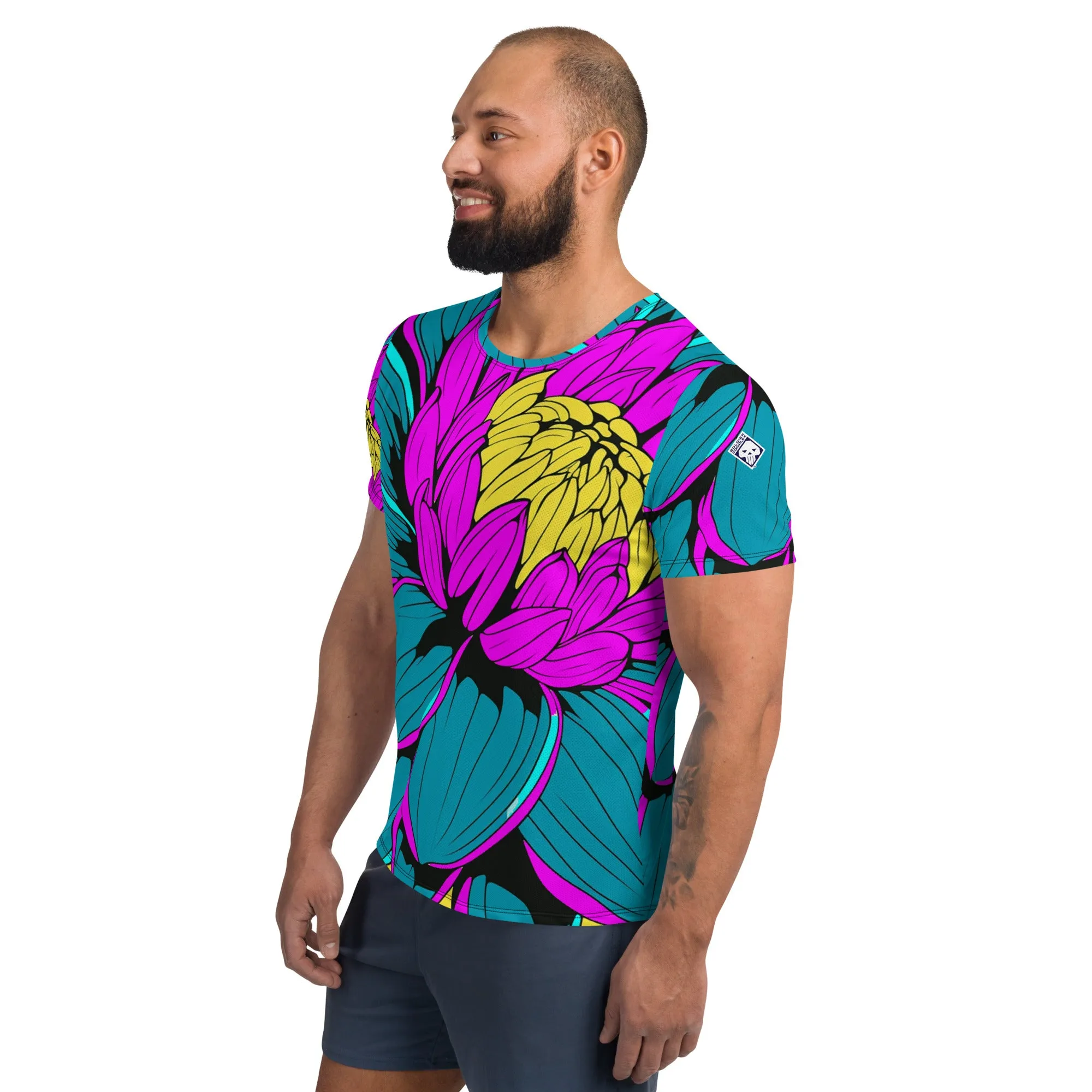 Men's Pop Art BJJ Short Sleeve Rash Guard: Roy Lichtenstein Dahlia Print for High-Intensity Training 001