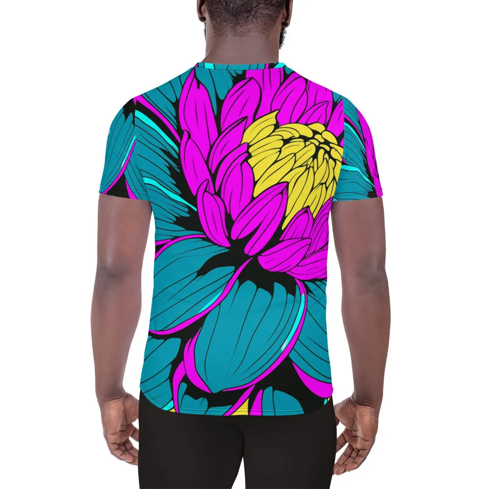 Men's Pop Art BJJ Short Sleeve Rash Guard: Roy Lichtenstein Dahlia Print for High-Intensity Training 001