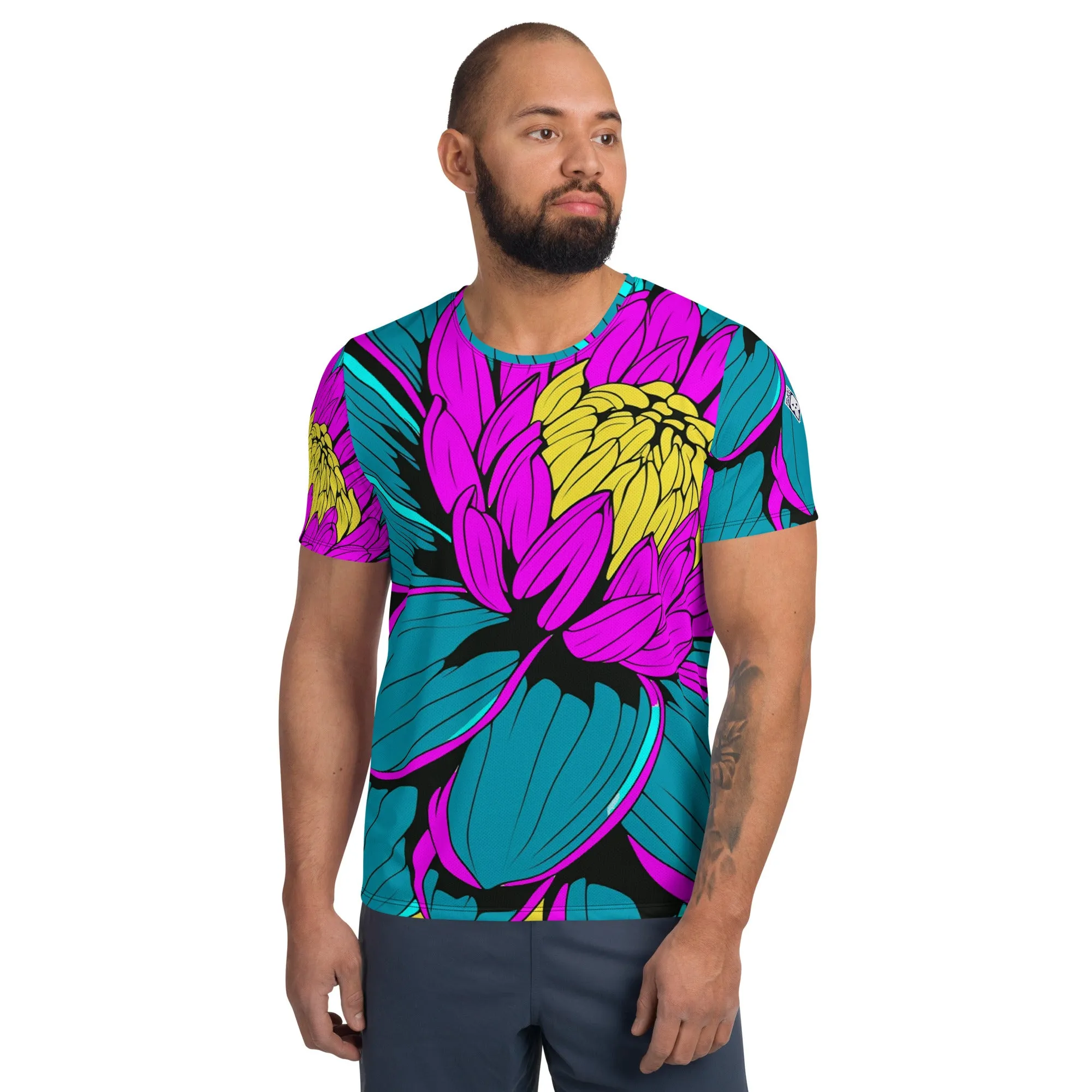 Men's Pop Art BJJ Short Sleeve Rash Guard: Roy Lichtenstein Dahlia Print for High-Intensity Training 001