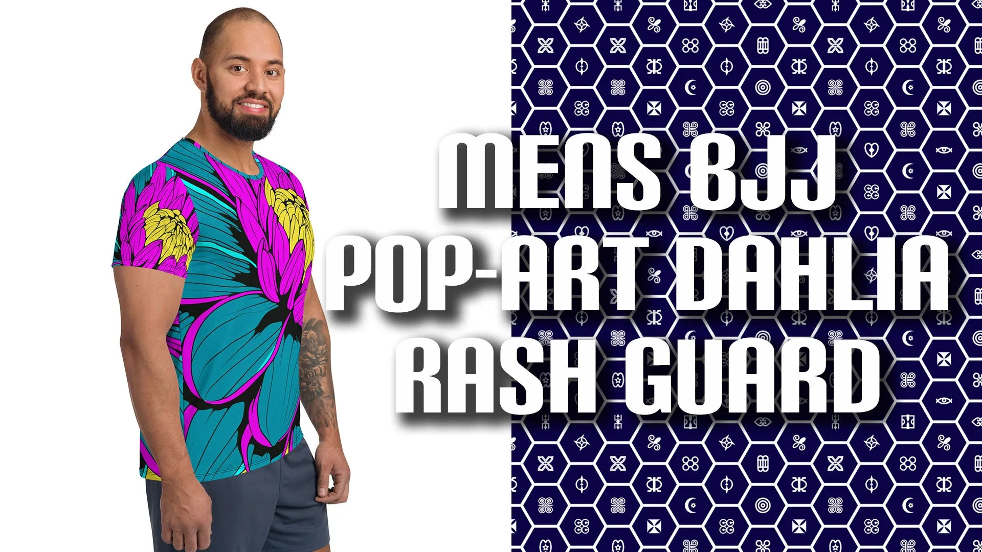 Men's Pop Art BJJ Short Sleeve Rash Guard: Roy Lichtenstein Dahlia Print for High-Intensity Training 001