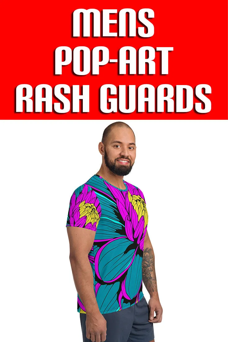 Men's Pop Art BJJ Short Sleeve Rash Guard: Roy Lichtenstein Dahlia Print for High-Intensity Training 001