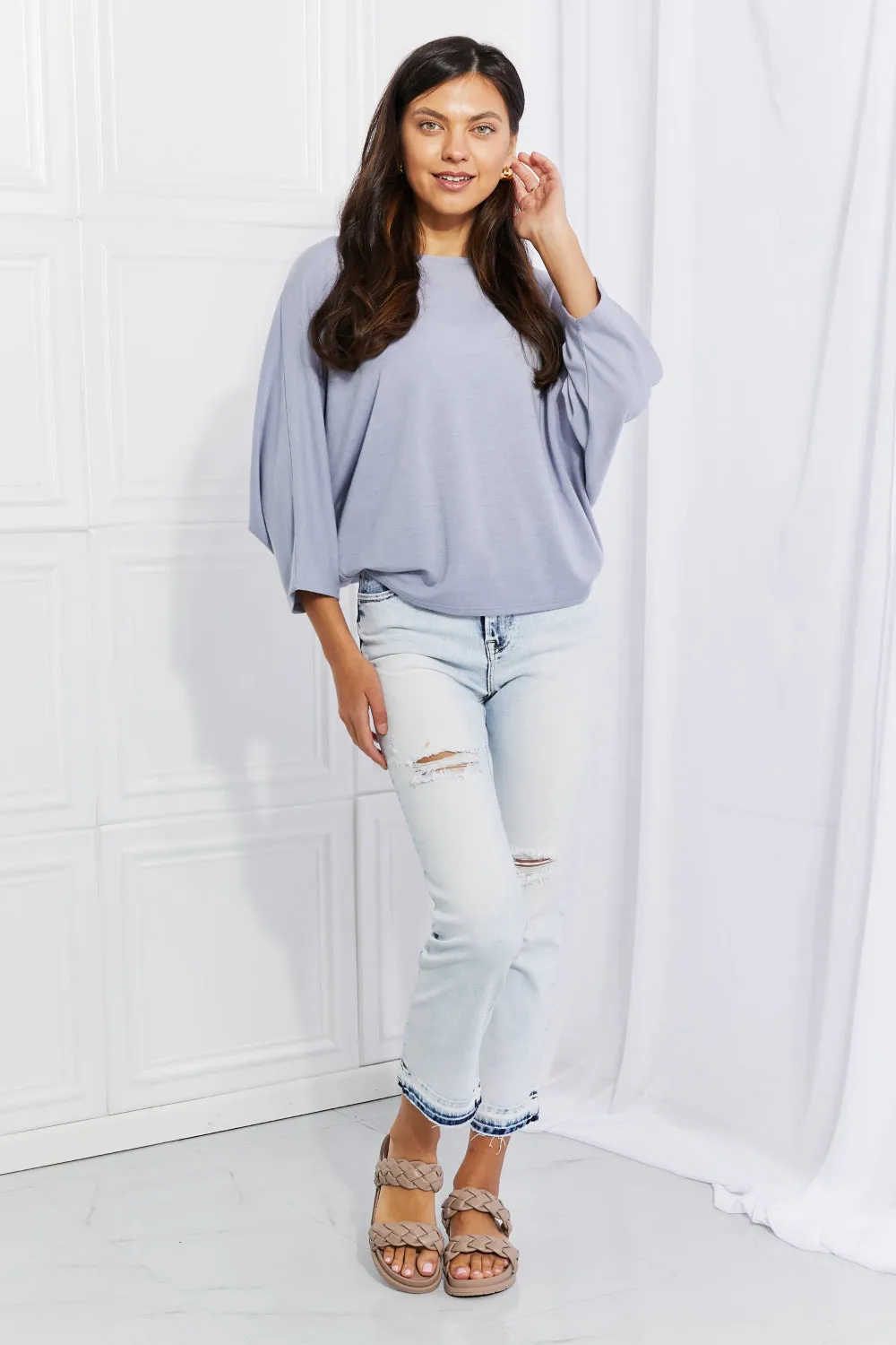 Needless to Say Dolman Top in Misty Blue