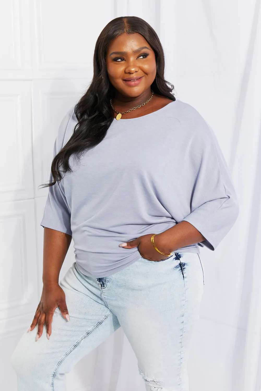 Needless to Say Dolman Top in Misty Blue