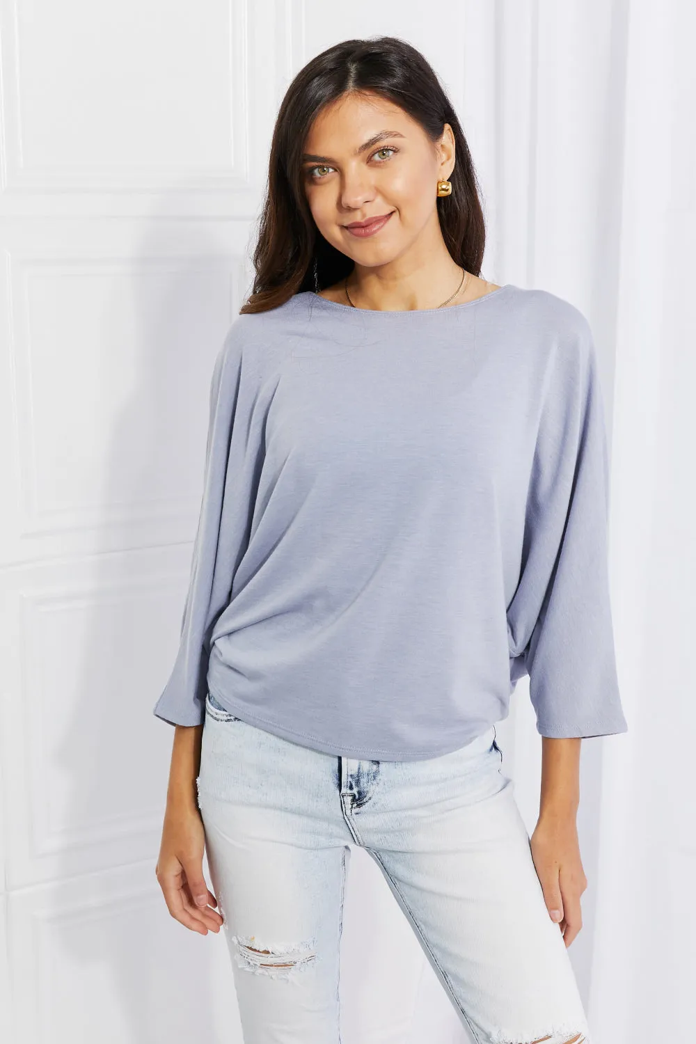 Needless to Say Dolman Top in Misty Blue